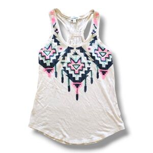 Boho Aztec Racerback Sequin Tank top EUC Tan